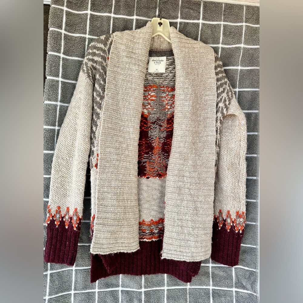 Abercrombie & Fitch Aztec Cardigan Sweater XS Boho Shawl Collar Wool Blend